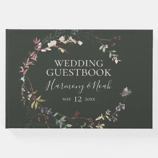 Holiday Chic Botanical | Dunkelgrüne Hochzeit Gästebuch (Vorderseite)