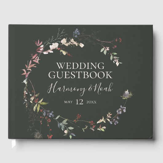 Holiday Chic Botanical | Dunkelgrüne Hochzeit Gästebuch (Vorderseite)