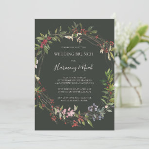 Holiday Chic Botanical Dunkelgrüner Hochzeitsbru Einladung