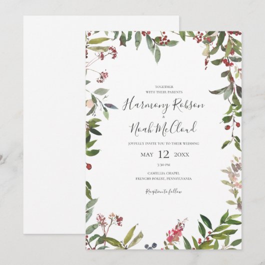 Holiday Chic Botanical | Lässige Hochzeit Einladung (Vorne/Hinten)