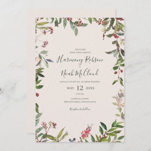 Holiday Chic Botanical | Lässige Hochzeit mit Cham Einladung (Vorne/Hinten)