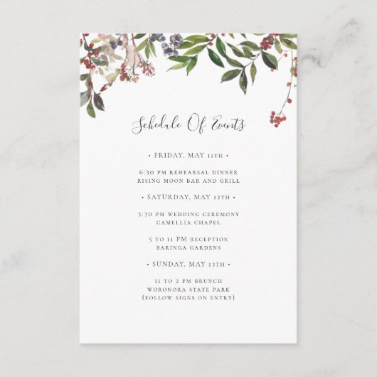 Holiday Chic Botanical | Weißer Veranstaltungskale Begleitkarte (Vorderseite)