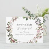 Holiday Chic Botanical | Weißes Horizontal Save The Date (Stehend Vorderseite)