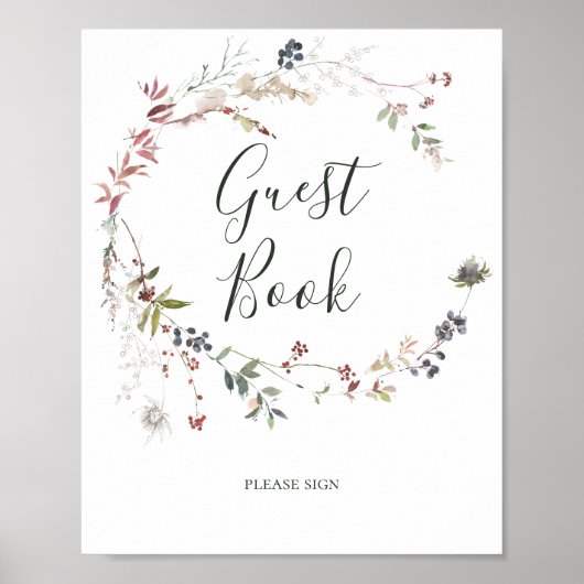 Holiday Chic Botanical | White Guest Book Sign Poster (Vorne)