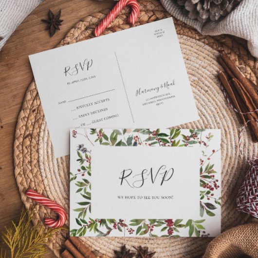 Holiday Chic Botanical | White Wedding RSVP Postkarte