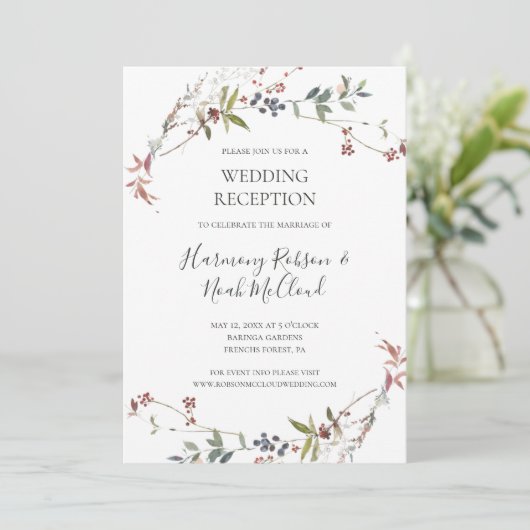 Holiday Chic Botanische White Wedding Empfang Einladung (Stehend Vorderseite)