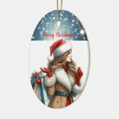 Holiday Chic Brünett Red Fashion Personalisiert Keramik Ornament (Links)