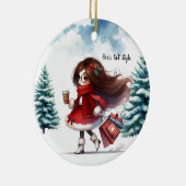 Holiday Chic gestylt Brünette Mode Personalisiert Keramik Ornament (Rechts)