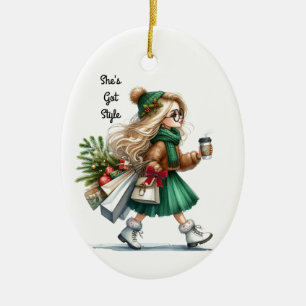 Holiday Chic Stilvolle Blond Fashion Personalisier Keramik Ornament