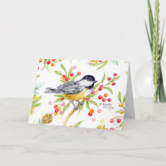 Holiday Chickadee Berry Branch Greeting Card Ankündigung
