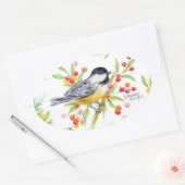 Holiday Chickadee Berry Branch Greeting Card Ovaler Aufkleber (Umschlag)