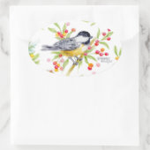 Holiday Chickadee Berry Branch Greeting Card Ovaler Aufkleber (Tasche)