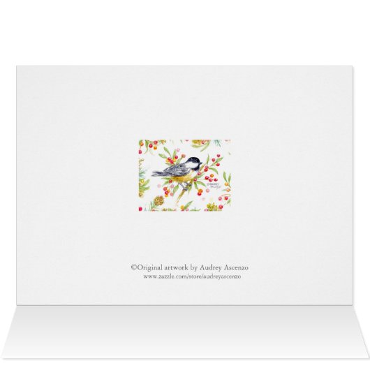 Holiday Chickadee Blank Note Greeting Card (Innenansicht Horizontal (Oben))