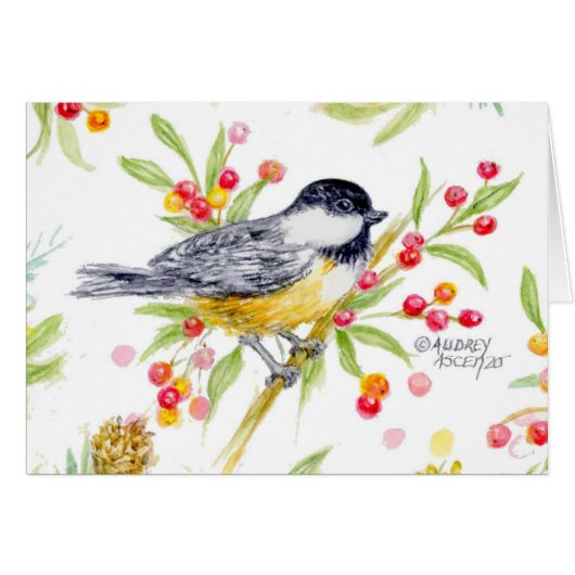 Holiday Chickadee Blank Note Greeting Card (Vorderseite (Horizontal))