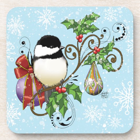 Holiday Chickadee Getränkeuntersetzer (Vorderseite)