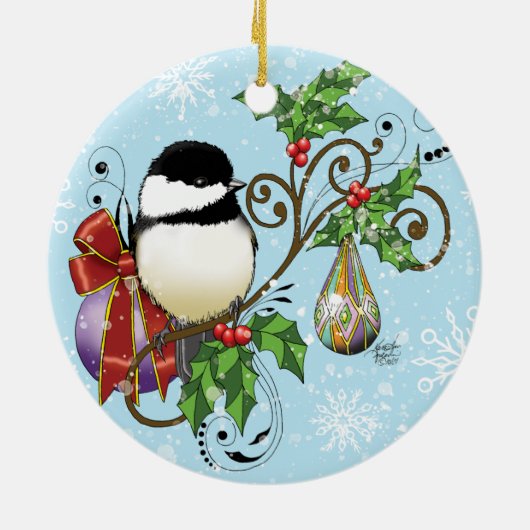 Holiday Chickadee Keramik Ornament (Hinten)