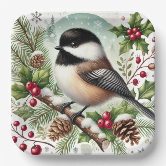 Holiday Chickadee Pappteller (Vorderseite)