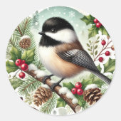 Holiday Chickadee Runder Aufkleber (Vorderseite)