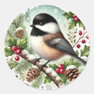 Holiday Chickadee Runder Aufkleber