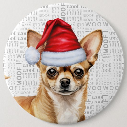 Holiday Chihuahua Santa Dog auf dem Hintergrund de Button (Vorderseite)
