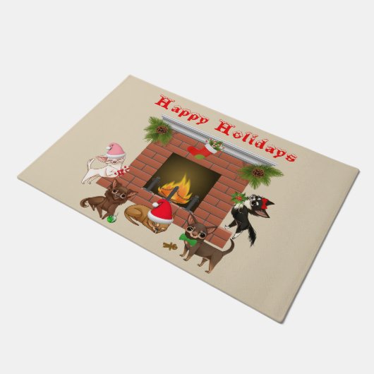 Holiday Chihuahua Weihnachtsmatte Fußmatte (Schrägansicht)