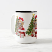 Holiday Christmas Dog with Santa Hat   Zweifarbige Tasse (Vorderseite Links)