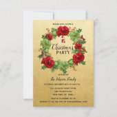Holiday CHRISTMAS PARTY Wreath GOLD Rot Grün Einladung (Vorderseite)