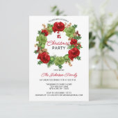 Holiday CHRISTMAS PARTY Wreath White Red Green Einladung (Stehend Vorderseite)