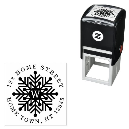 Holiday Circle Monogram Snowflake Rücksendeadresse Permastempel (Beispiel)