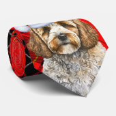 Holiday Cockapoo Weihnachtshund auf Red Kariert Krawatte (Gerollt)