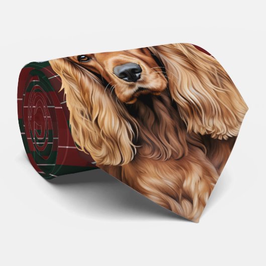 Holiday Cocker Spaniel Dog with Christmas Plaid Krawatte (Gerollt)