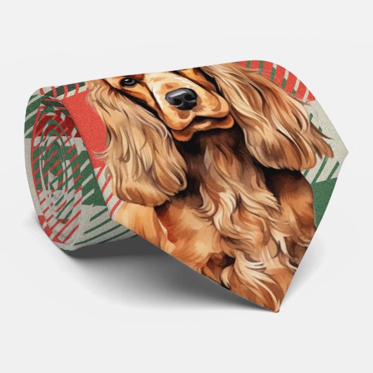 Holiday Cocker Spaniel Hund mit Weihnachten Karier Krawatte (Gerollt)