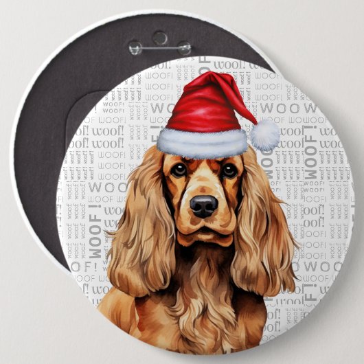 Holiday Cocker Spaniel Santa Dog Hintergrund Button (Vorne & Hinten)