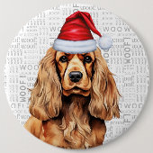 Holiday Cocker Spaniel Santa Dog Hintergrund Button (Vorderseite)