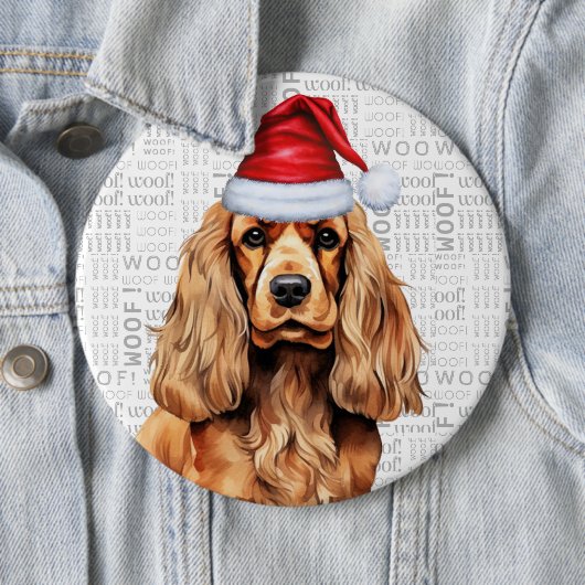 Holiday Cocker Spaniel Santa Dog Hintergrund Button (Beispiel)