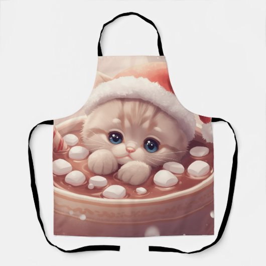 “Holiday Cocoa Kitty Apron" Cute Christmas Cat Schürze (Vorderseite)