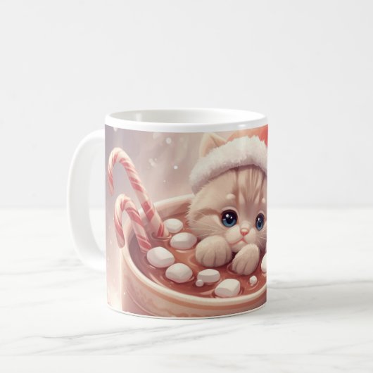 “Holiday Cocoa Kitty Mug" Cute Christmas Cat  Kaffeetasse (Vorderseite Links)