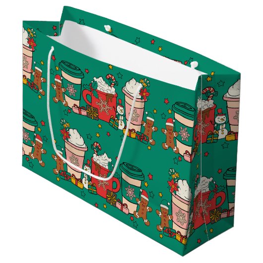 Holiday Coffee Green große Geschenktasche Große Geschenktüte (Vorderseite Schrägansicht)