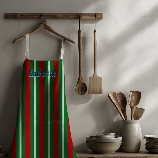 Holiday Colours Green Red White Stripes Schürze