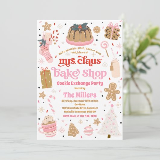 Holiday Cookie Exchange Frau Claus's Bake Shop Einladung (Stehend Vorderseite)