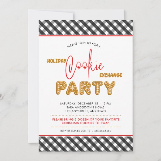 Holiday Cookie Exchange Party Weihnachten Kariert Einladung (Vorderseite)