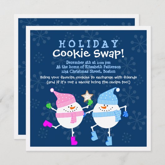 Holiday Cookie Swap Happy Snowmen Einladung (Vorne/Hinten)