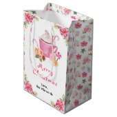 Holiday Cookies and Cocoa Pink Merry Christmas Mittlere Geschenktüte (Rückseite Schrägansicht)