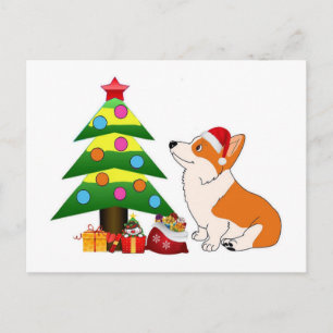 Holiday Corgi Cartoon mit Tree Feiertagspostkarte