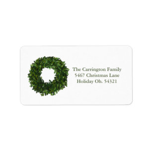 Holiday Country Rustic Boxwood Wreath Address Labe Adressaufkleber
