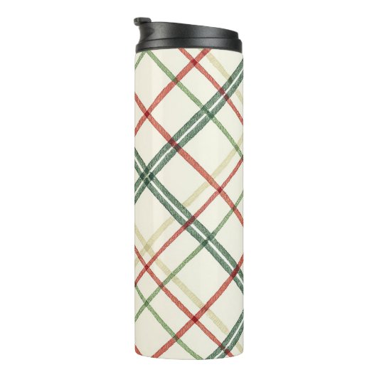 Holiday Crosshatch Plaid Red Green Gold Thermosbecher (Nach rechts gedreht)