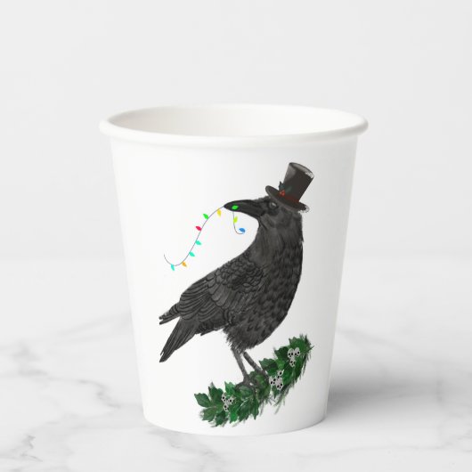 Holiday Crow with Top Hat Pappbecher (Vorderseite)
