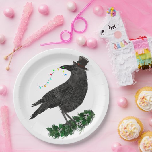 Holiday Crow with Top Hat Pappteller (Party)