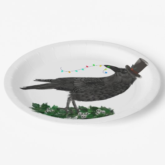 Holiday Crow with Top Hat Pappteller (Schrägansicht)