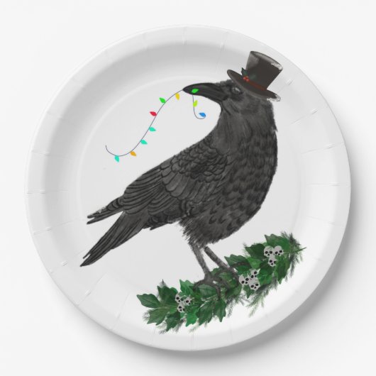 Holiday Crow with Top Hat Pappteller (Vorderseite)